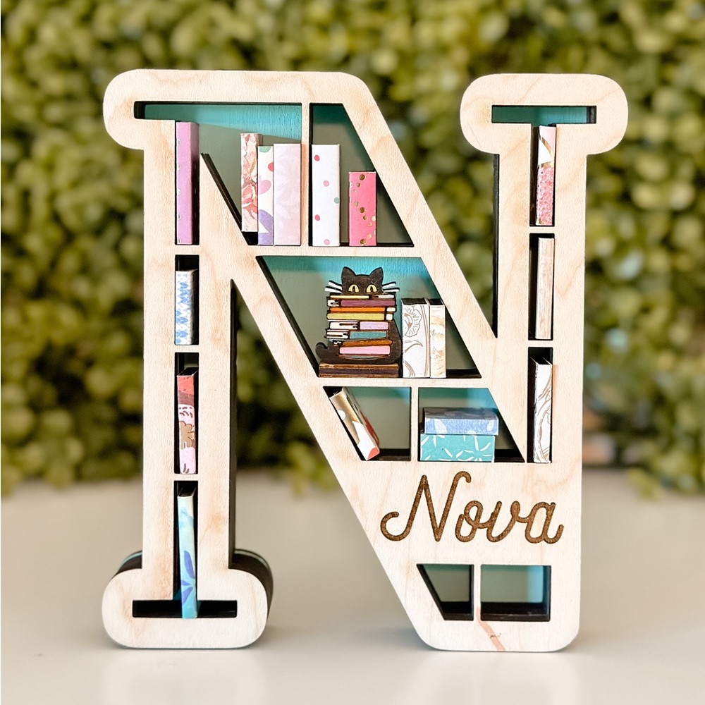 Mini Bookshelf, 3-D Wood Mini Bookshelf, Letter Bookshelf, Letter N